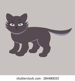 An illustration of a cute happy cartoon black cat character