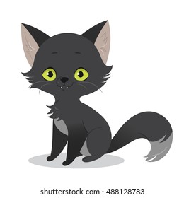 Illustration of a cute happy cartoon black cat character.