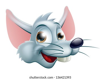 Illustration of a cute happy cartoon rat characters face