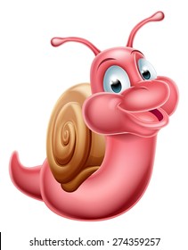 An illustration of a cute happy cartoon snail
