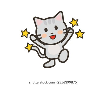 Illustration of a cute happy cat and a star