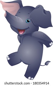 Illustration of a Cute Happy Elephant Dancing