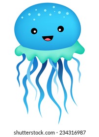 Illustration of a cute happy jellyfish isolated on white background