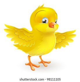 Illustration of a cute happy little yellow Easter chick with its wings outstretched