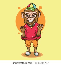 Illustration of cute and happy monkey