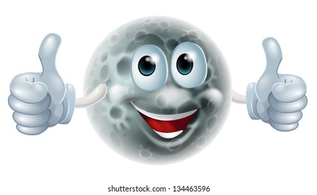 An illustration of a cute happy moon cartoon man character giving a thumbs up.