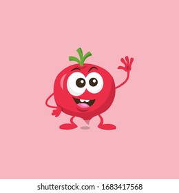 Illustration of cute happy radish mascot greeting someone with big smile isolated on light background. Flat design style for your mascot branding.