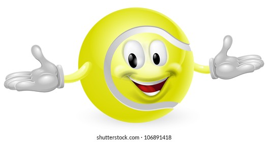 Illustration of a cute happy tennis ball mascot man