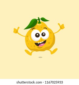 Illustration of cute happy ugli fruit mascot recommends something with big smile isolated on light background. Flat design style for your mascot branding.
