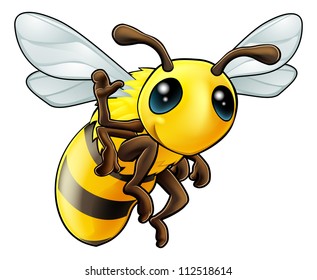 Illustration of a cute happy waving cartoon bee character