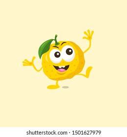 Illustration of cute happy yuzu mascot with big smile isolated on light background. Flat design style for your mascot branding.