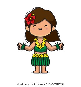 Illustration of cute hawaii hula dancer vector The Concept of Isolated Technology. Flat Cartoon Style Suitable for Landing Web Pages, Banners, Flyers, Stickers, Cards