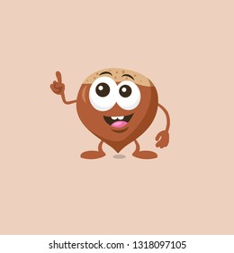 Illustration of cute hazelnut mascot which has a great idea isolated on light background. Flat design style for your mascot branding.