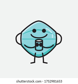 Illustration of Cute Health Mask Mascot Vector Character in Flat Design Style