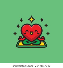 Illustration of a cute heathy happy heart doing yoga 