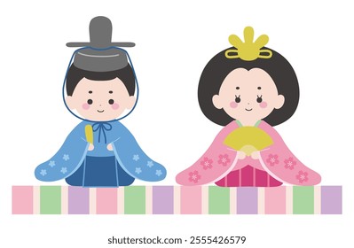 Illustration of cute Hina dolls. Vector, Hina dolls decoration, Hinamatsuri, Peach Festival