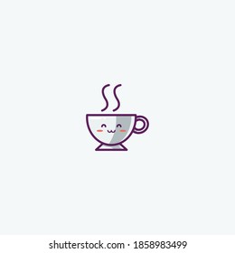 Illustration of Cute Hot Coffee Icon - Smiley Emoji Icon Set, Vector Cartoon Illustration.