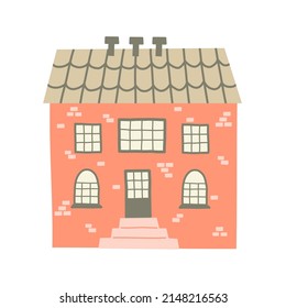 Ilustración de una casa linda en un estilo plano. Construcción minimalista de la ciudad sobre fondo blanco. Vector