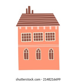 Illustration of a cute house in a flat style. Minimalistic city building on white background. Vector
