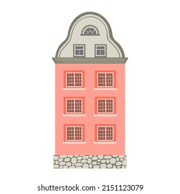 Illustration of a cute house in a flat style. Minimalistic city building on white background. Vector