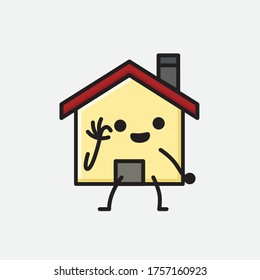 Ilustración del carácter del vector de mascota de la casa de corte en estilo de diseño plano