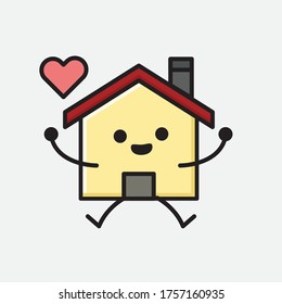 An illustration of Cute House Mascot Vector Character in Flat Design Style
