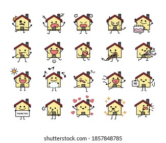 Illustration of Cute House Mascot Vector Character in Flat Design Style