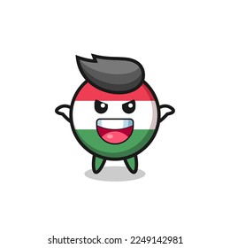 the illustration of cute hungary flag badge doing scare gesture , cute style design for t shirt, sticker, logo element