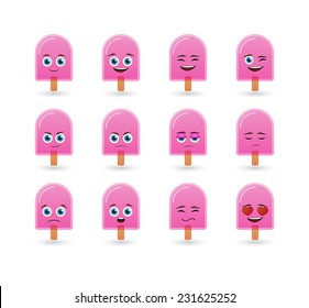 Illustration of a cute ice cream  avatar expression set