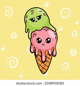 Ilustración con helado lindo. Elemento para impresión, postal y póster. Ilustración vectorial. 