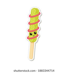 Illustration of a cute ice cream with a face for your design. Cartoon ice cream sticker isolated on white background.