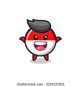 the illustration of cute indonesia flag badge doing scare gesture , cute style design for t shirt, sticker, logo element