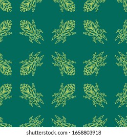 Illustration of cute Insects light green line art, Vector seamless pattern on dark green background for you design 