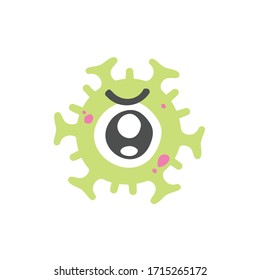 Illustration of a cute and interesting angry virus for children. Mascot design diagnosis of funny face corona virus.
