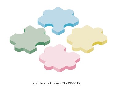 It Is An Illustration Of A Cute Isometric Jigsaw Puzzle.