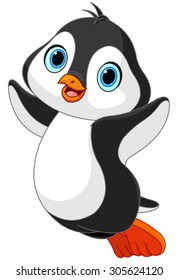 Illustration of cute jumping Penguin