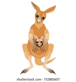 illustration of a cute kangaroo mom with a small baby