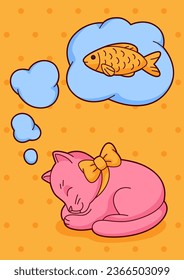 Illustration of cute kawaii cat. Fun animal.