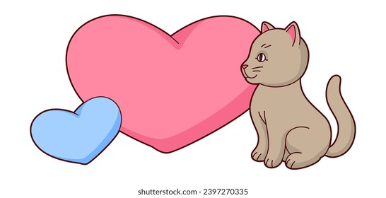 Illustration of cute kawaii cat. Fun animal.