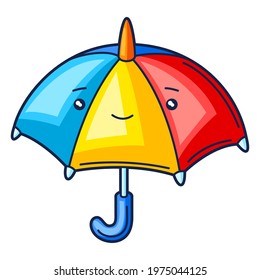 Illustration of cute kawaii umbrella. Funny seasonal child illustration.