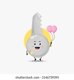 Illustration of cute key character carrying balloon