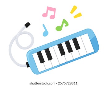 Illustration of a cute keyboard harmonica being played