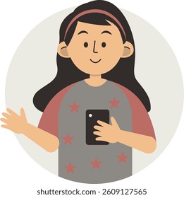 Illustration of Cute Kid Smartphone Addiction. Using Gadget for Playing Game and Media Social. Vector Character