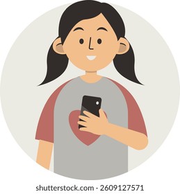 Illustration of Cute Kid Smartphone Addiction. Using Gadget for Playing Game and Media Social. Vector Character