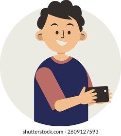Illustration of Cute Kid Smartphone Addiction. Using Gadget for Playing Game and Media Social. Vector Character