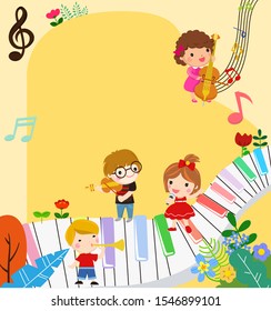 Illustration of cute kids and music