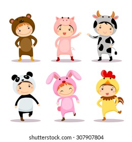 Illustration of cute kids wearing animal costumes