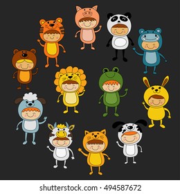 Illustration of cute kids wearing animal costumes