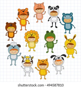 Illustration of cute kids wearing animal costumes