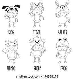 Illustration of cute kids wearing animal costumes